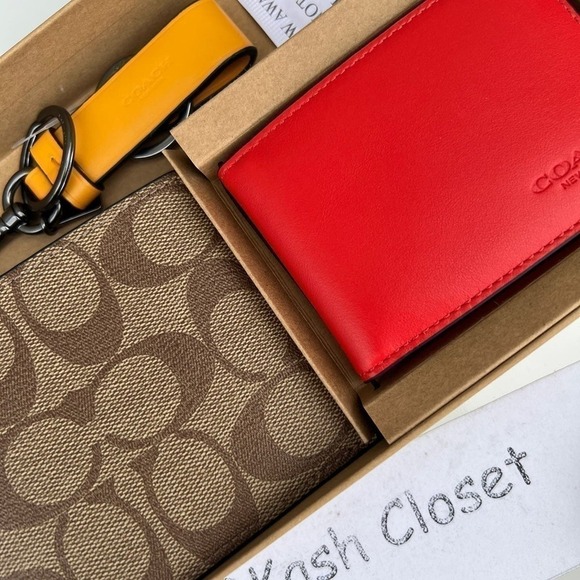 Coach Mens Wallet Boxed 3 In 1 Card Case Wallet Gift Set In Signature Canvas - Picture 8 of 12